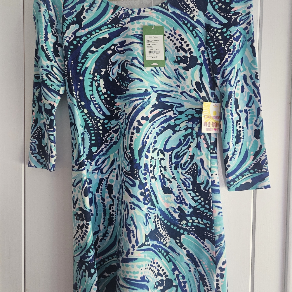 Lilly Pulitzer Bright Navy Crash The Bash Cocktail Dress 3/4 Sleeve - XXS